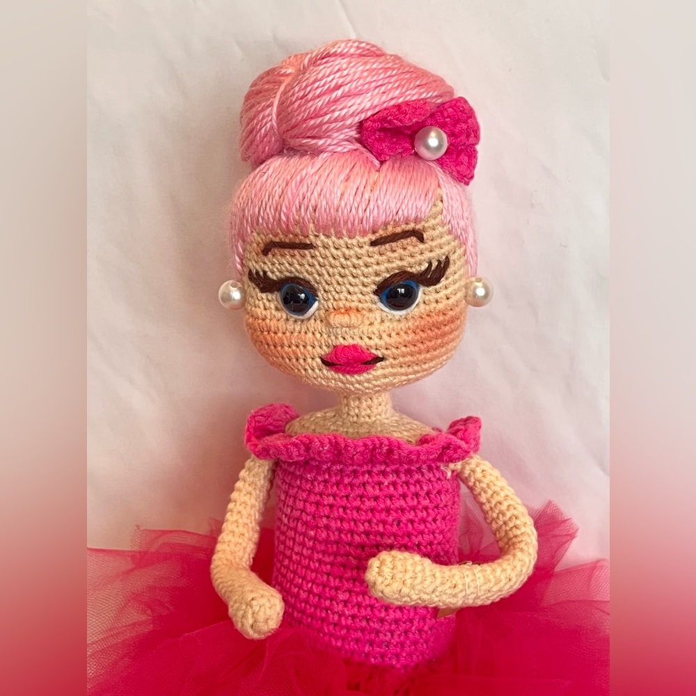 Handmade Amigurumi ballerina  baby doll pink tutu dress